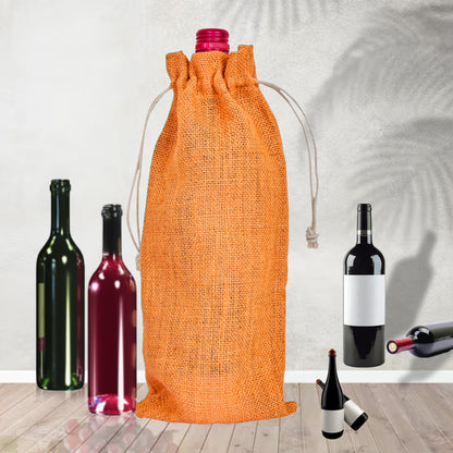 Wholesale Coloured Jute Wine Bottle Gift Pouches – Drawstring Burlap Bags for Gifting & Events (Set of 7)