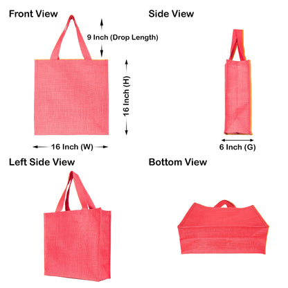 Reusable Natural Jute Bags for Wholesale – Shopping, Gifting, Wedding & Daily Use – Deep Red, Pink, Green & Orange (Set of 4)