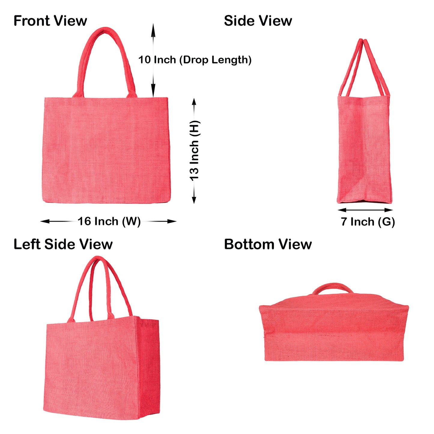 Wholesale Stylish Jute & Burlap Shopping Bags in Red, Pink, Green & Orange – Ideal for Gifting, Weddings & More (Pack of 4)