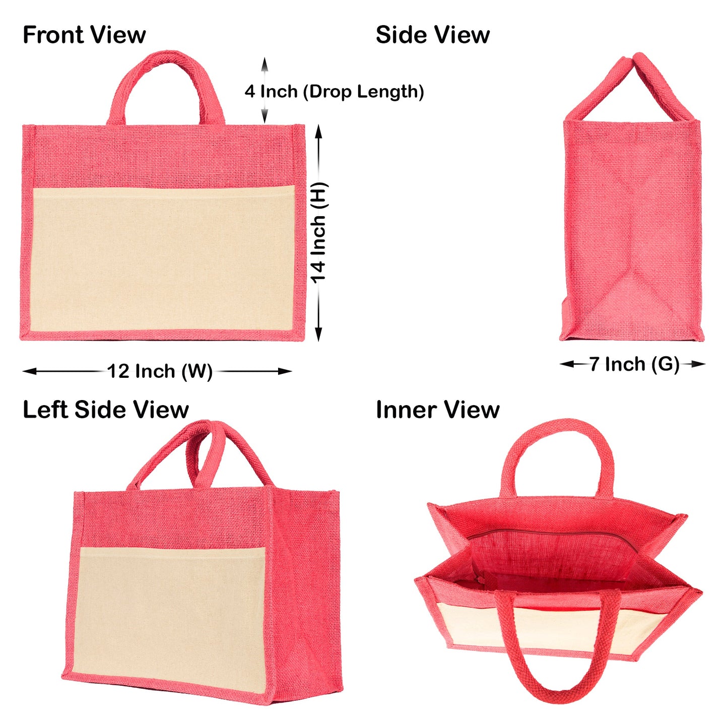 Jute Shopping Bags in Red, Green, Orange & Pink – Wholesale Burlap Totes for Weddings, Holidays & Daily Use (Set of 4)