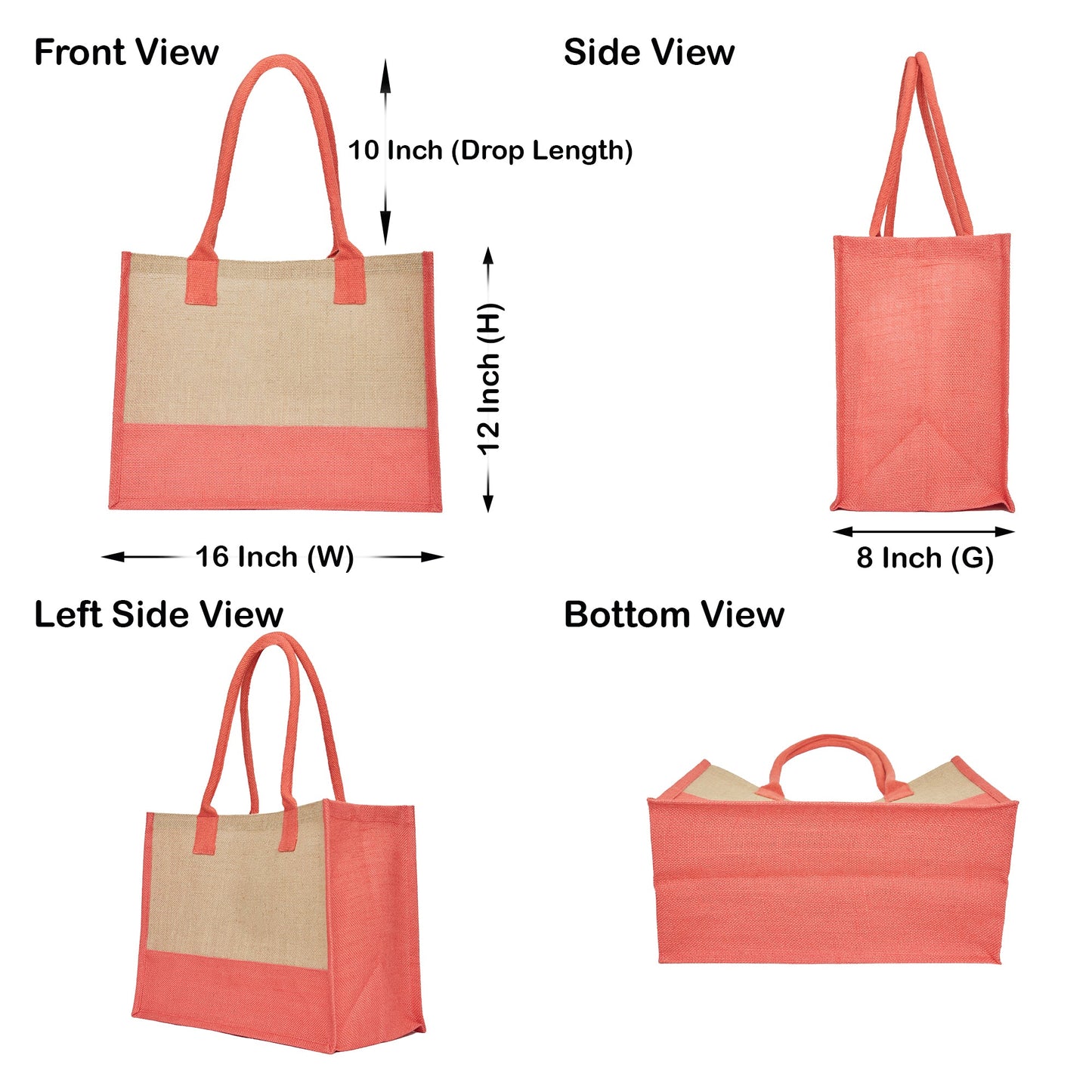 Jute Tote Bags for Wholesale – Red, Pink, Green & Orange – Burlap Bags for Shopping, Gifting & Everyday Use (Set of 4)