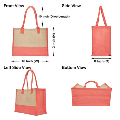 Jute Tote Bags for Wholesale – Red, Pink, Green & Orange – Burlap Bags for Shopping, Gifting & Everyday Use (Set of 4)