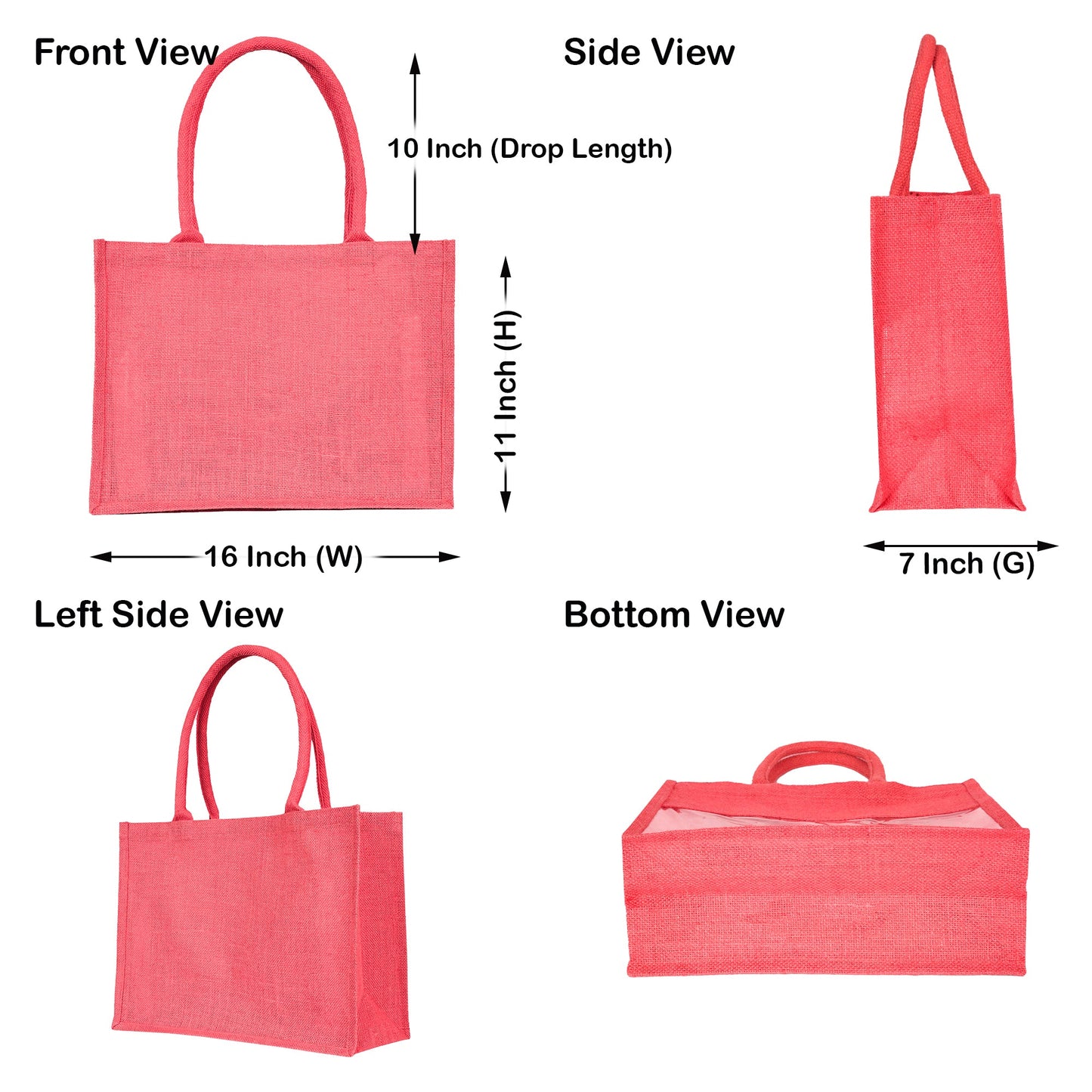 Jute Wholesale Tote Bags – Ideal for Christmas Gifts, Weddings & Shopping – Deep Red, Pink, Green & Orange (Set of 4)