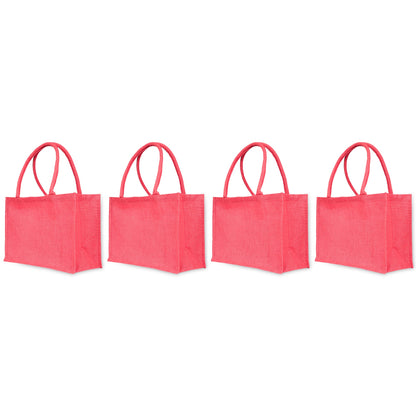Jute Wholesale Tote Bags – Ideal for Christmas Gifts, Weddings & Shopping – Deep Red, Pink, Green & Orange (Set of 4)