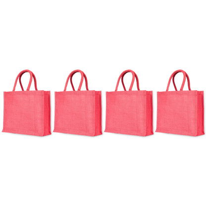 Jute Burlap Wholesale Shopping Bags in Red, Pink, Green & Orange – Perfect for Thanksgiving, Weddings, Travel & more (Set of 4)