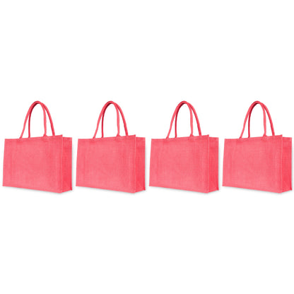 Burlap Jute Tote Bags – Vibrant Red, Pink, Green & Orange, Available for Wholesale, Travel & Weddings (Set of 4)