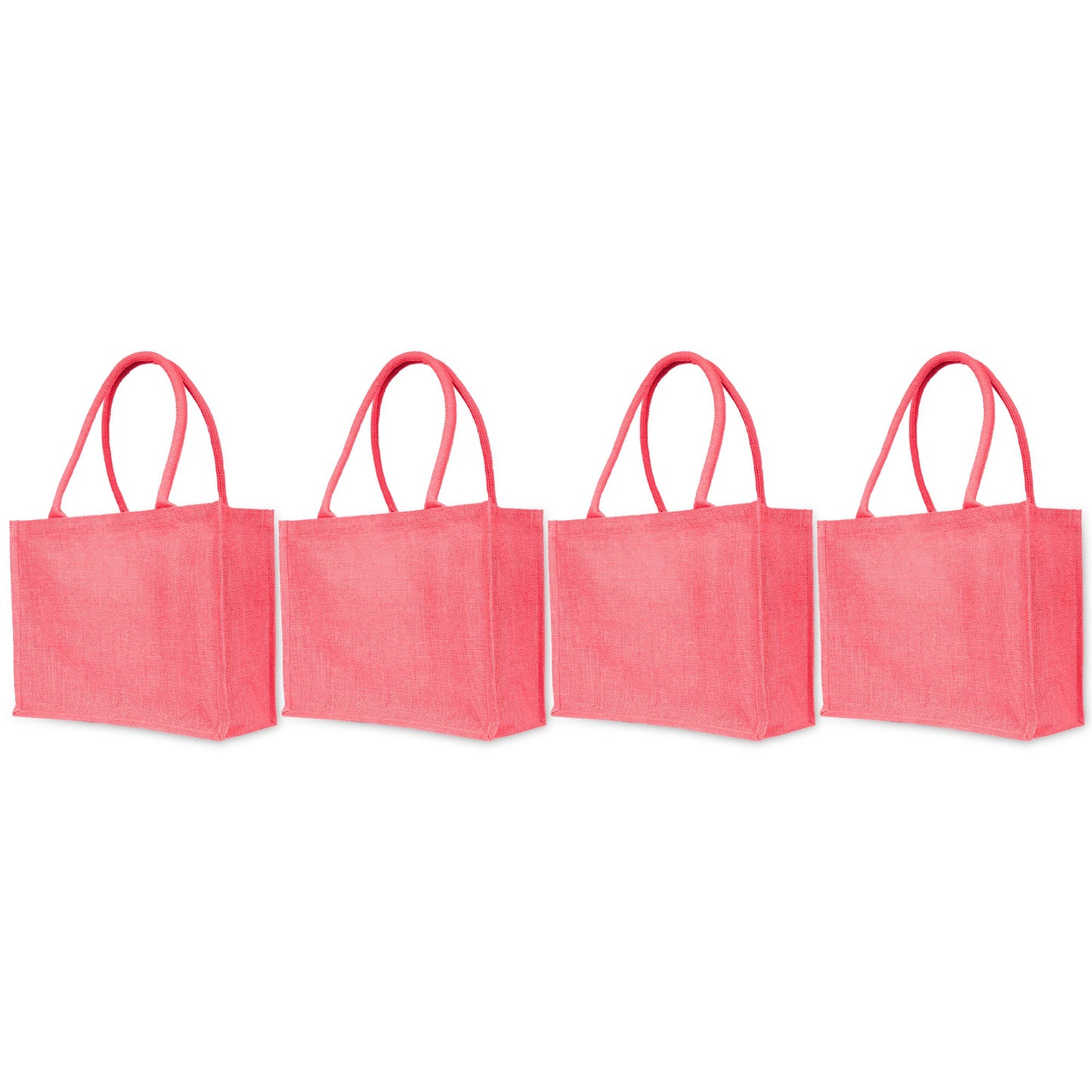 Jute Tote Bags for Wholesale – Shopping, Gifting, Weddings, Travel & Promotional Use – Deep Red, Pink, Green & Orange (Set of 4)
