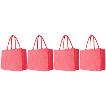 Wholesale Stylish Jute & Burlap Shopping Bags in Red, Pink, Green & Orange – Ideal for Gifting, Weddings & More (Pack of 4)