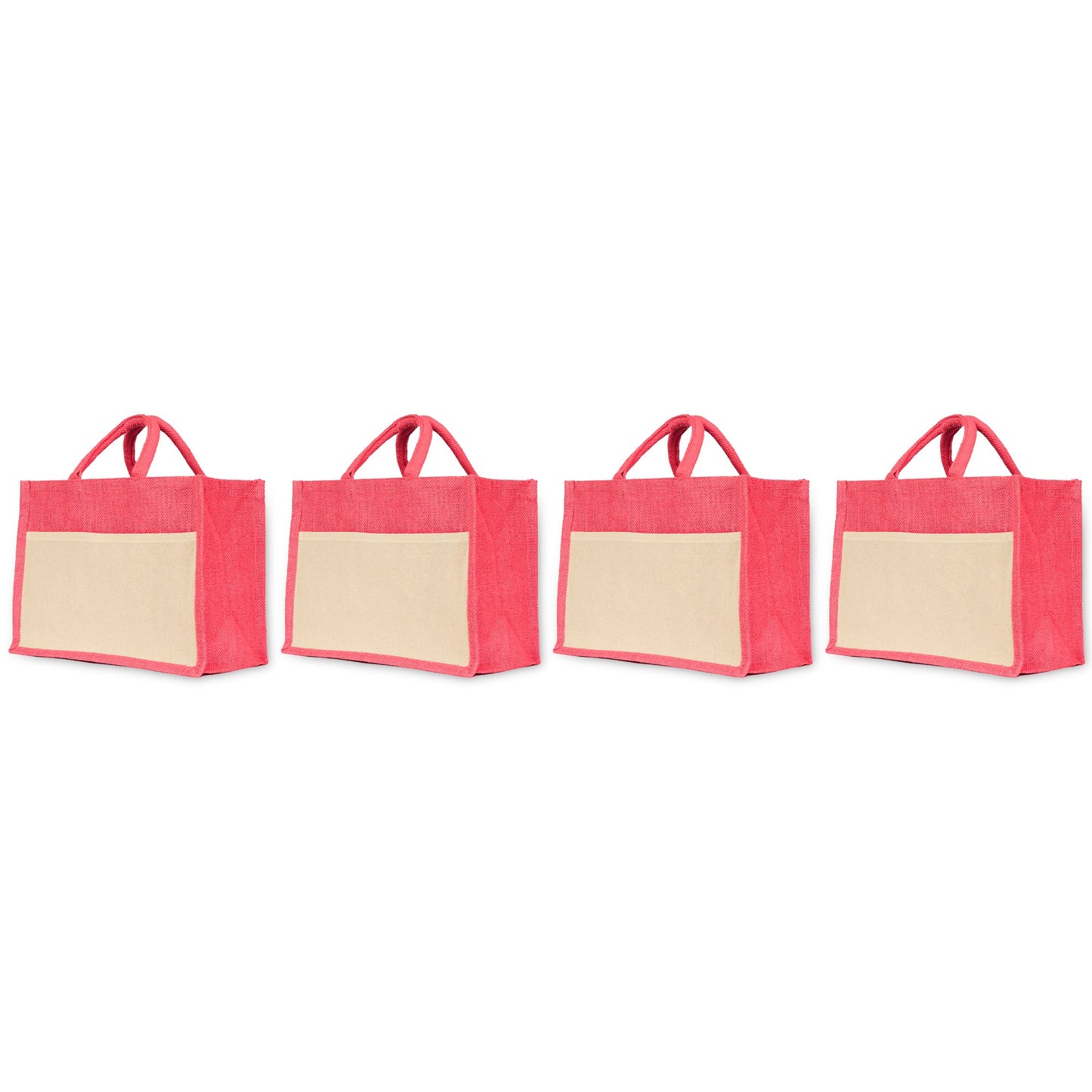 Jute Shopping Bags in Red, Green, Orange & Pink – Wholesale Burlap Totes for Weddings, Holidays & Daily Use (Set of 4)