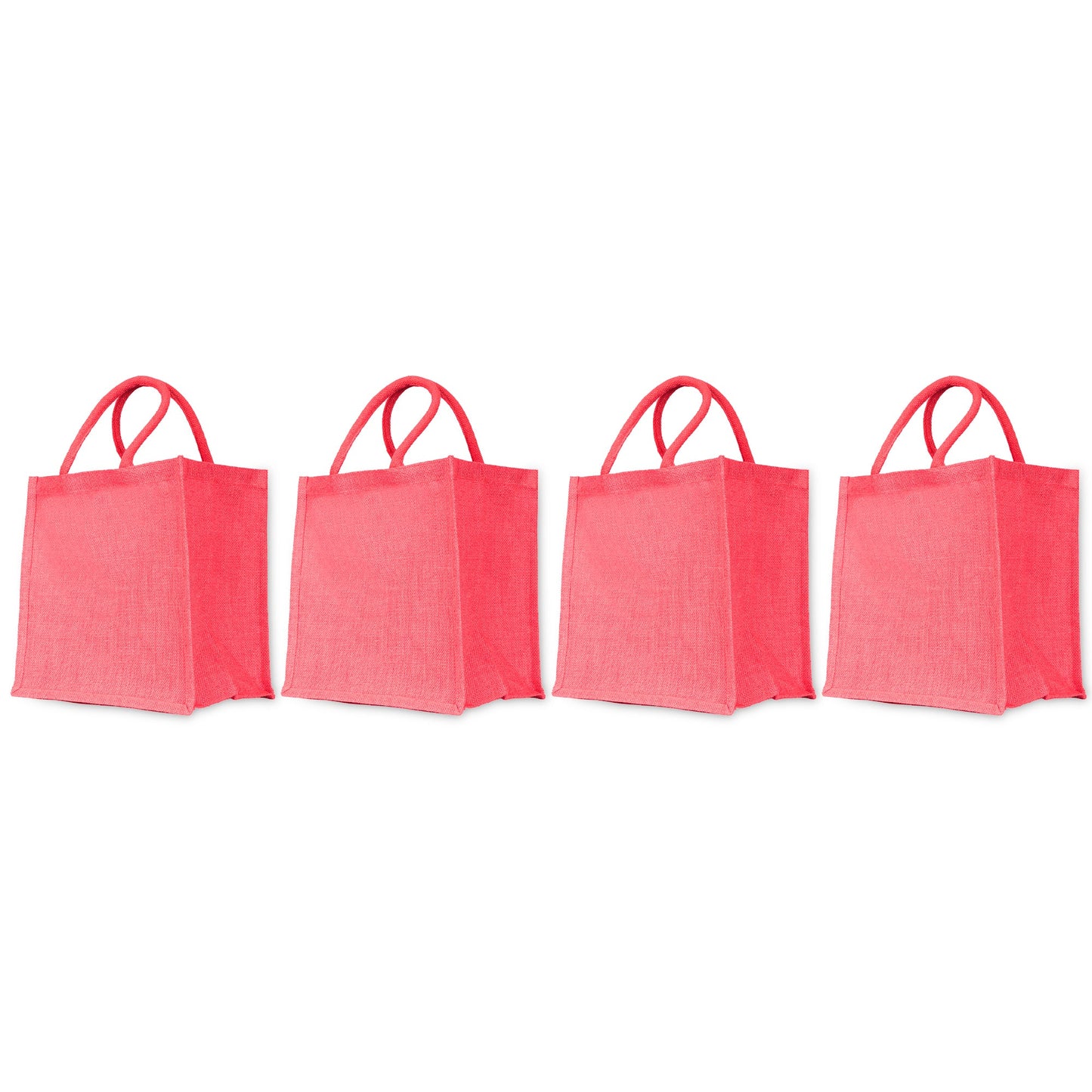 Wholesale Jute Promotional Shopping Bags – Red, Pink, Green & Orange for Gifts, Promotions & More (Packs of 4)