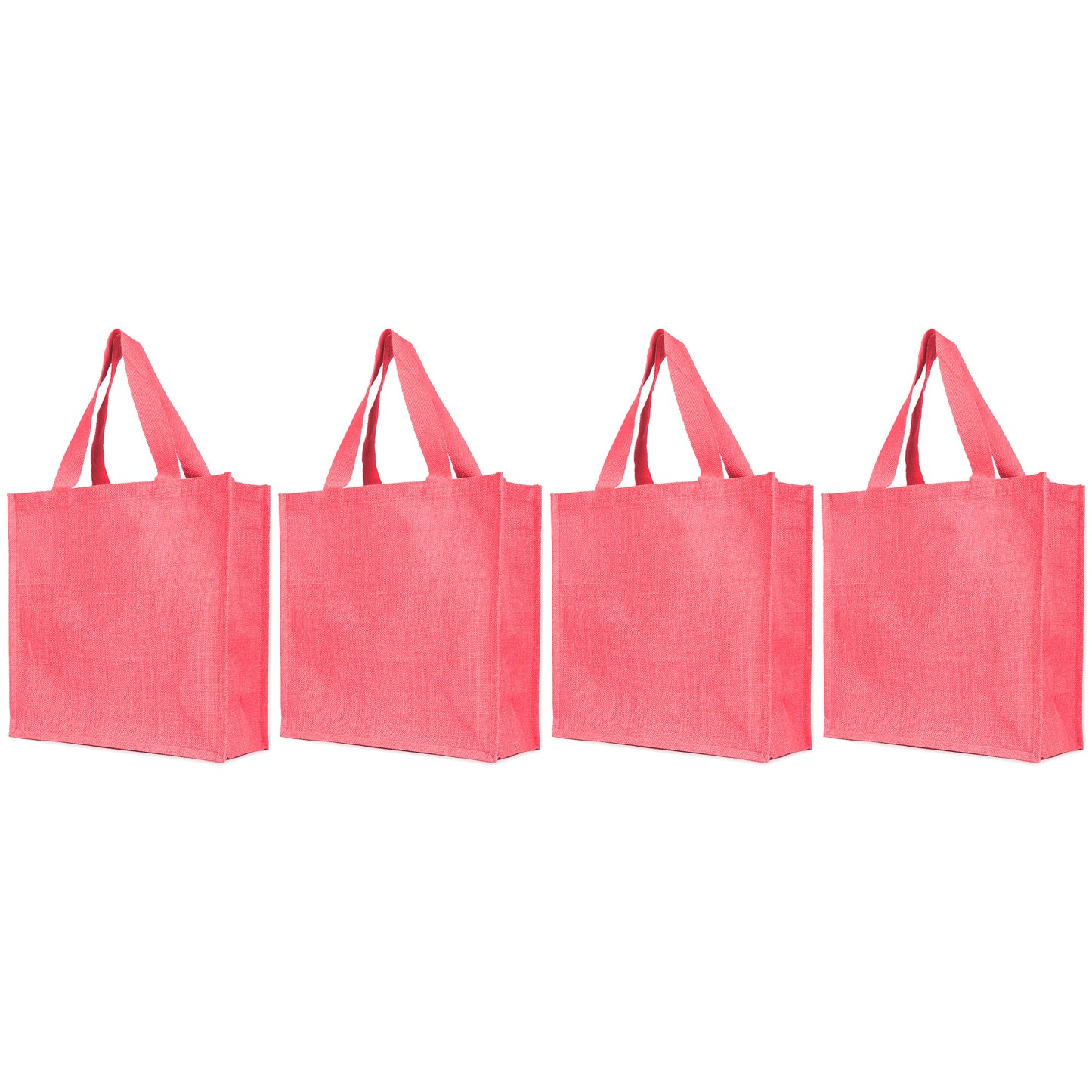 Reusable Natural Jute Bags for Wholesale – Shopping, Gifting, Wedding & Daily Use – Deep Red, Pink, Green & Orange (Set of 4)