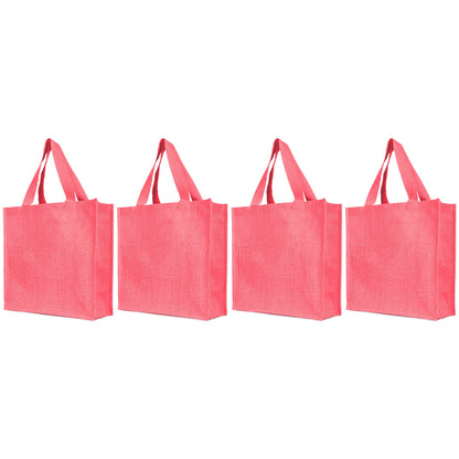 Reusable Natural Jute Bags for Wholesale – Shopping, Gifting, Wedding & Daily Use – Deep Red, Pink, Green & Orange (Set of 4)