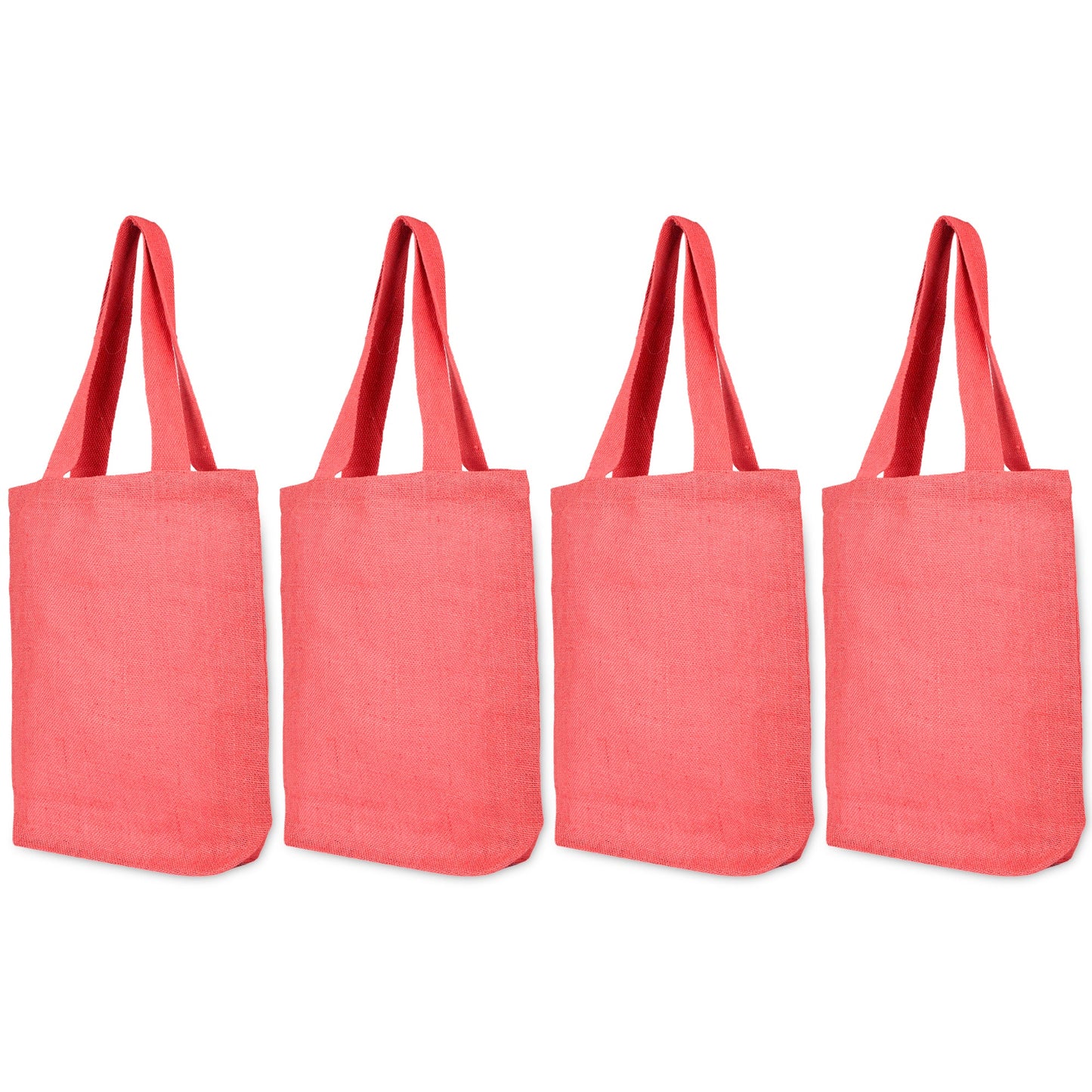 Wholesale Jute Bags for Corporate Events – Red, Pink, Green & Orange – Reusable Burlap Totes for Events & Weddings (Set of 4)