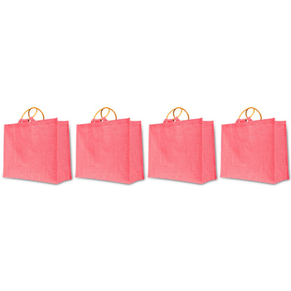 Jute Tote Bags for Wholesale – Reusable Burlap Bags with Cane Handles for Shopping & Beach (Set of 4)