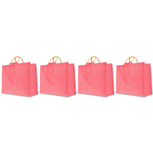 Jute Tote Bags for Wholesale – Reusable Burlap Bags with Cane Handles for Shopping & Beach (Set of 4)