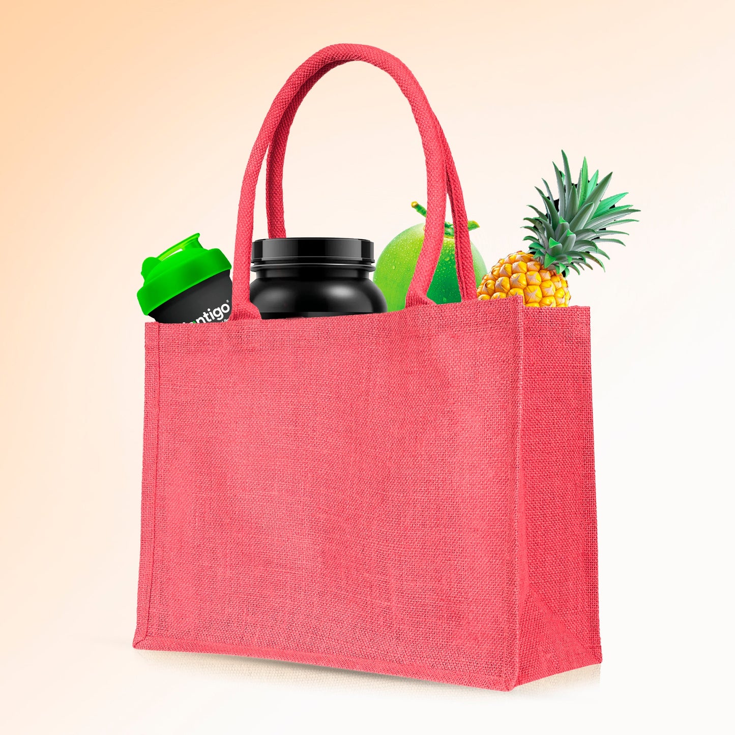 Jute Burlap Wholesale Shopping Bags in Red, Pink, Green & Orange – Perfect for Thanksgiving, Weddings, Travel & more (Set of 4)