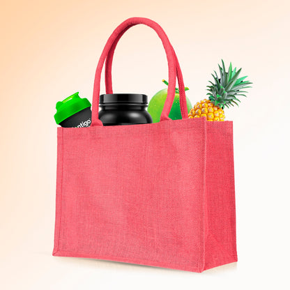 Jute Burlap Wholesale Shopping Bags in Red, Pink, Green & Orange – Perfect for Thanksgiving, Weddings, Travel & more (Set of 4)