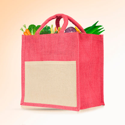 Jute Shopping Bags in Red, Green, Orange & Pink – Wholesale Burlap Totes for Weddings, Holidays & Daily Use (Set of 4)