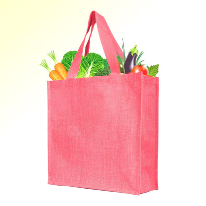 Reusable Natural Jute Bags for Wholesale – Shopping, Gifting, Wedding & Daily Use – Deep Red, Pink, Green & Orange (Set of 4)