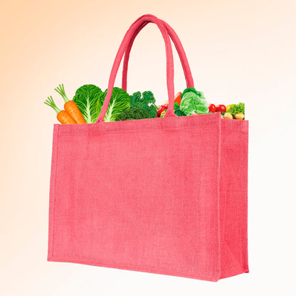 Jute Wholesale Tote Bags – Ideal for Christmas Gifts, Weddings & Shopping – Deep Red, Pink, Green & Orange (Set of 4)