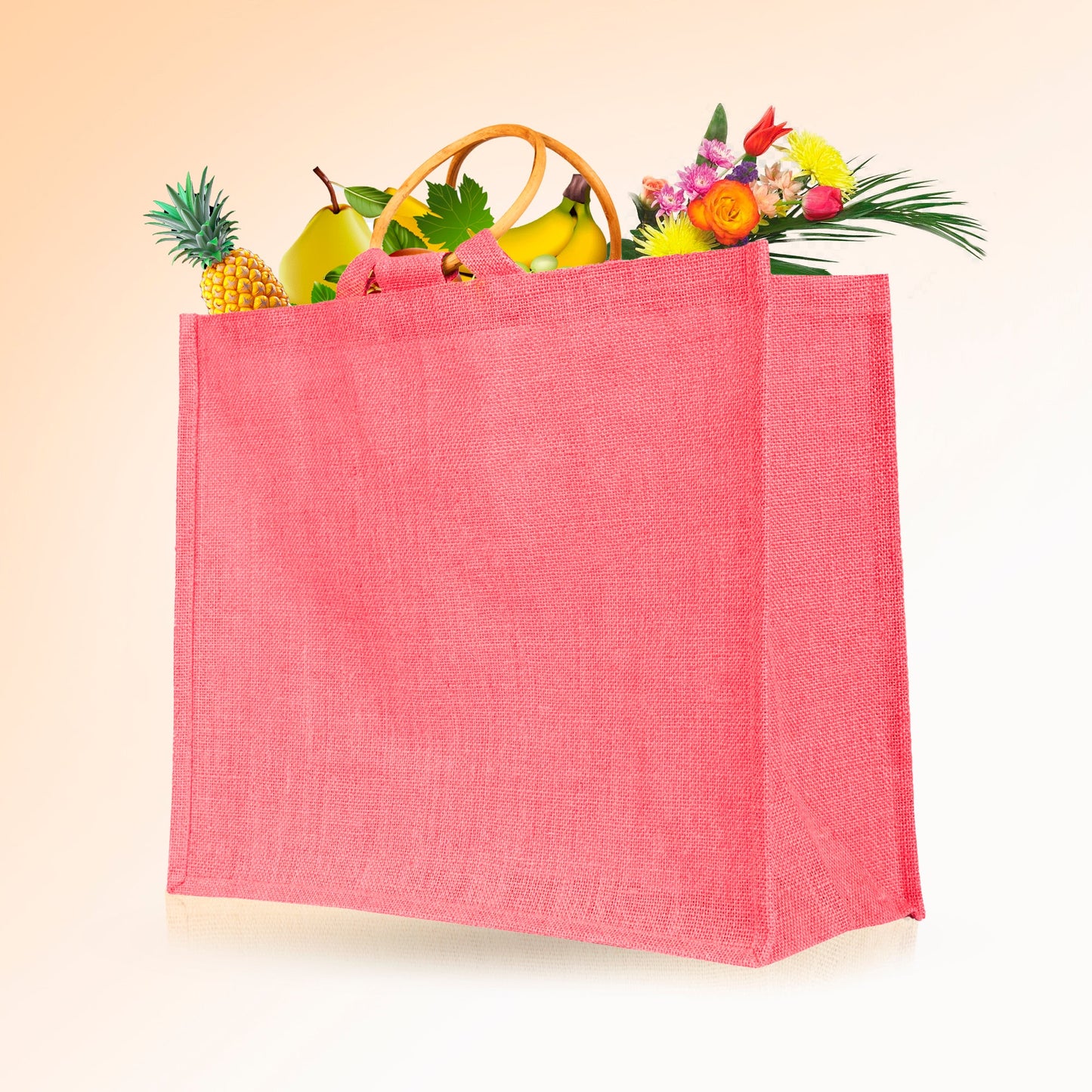 Jute Tote Bags for Wholesale – Reusable Burlap Bags with Cane Handles for Shopping & Beach (Set of 4)