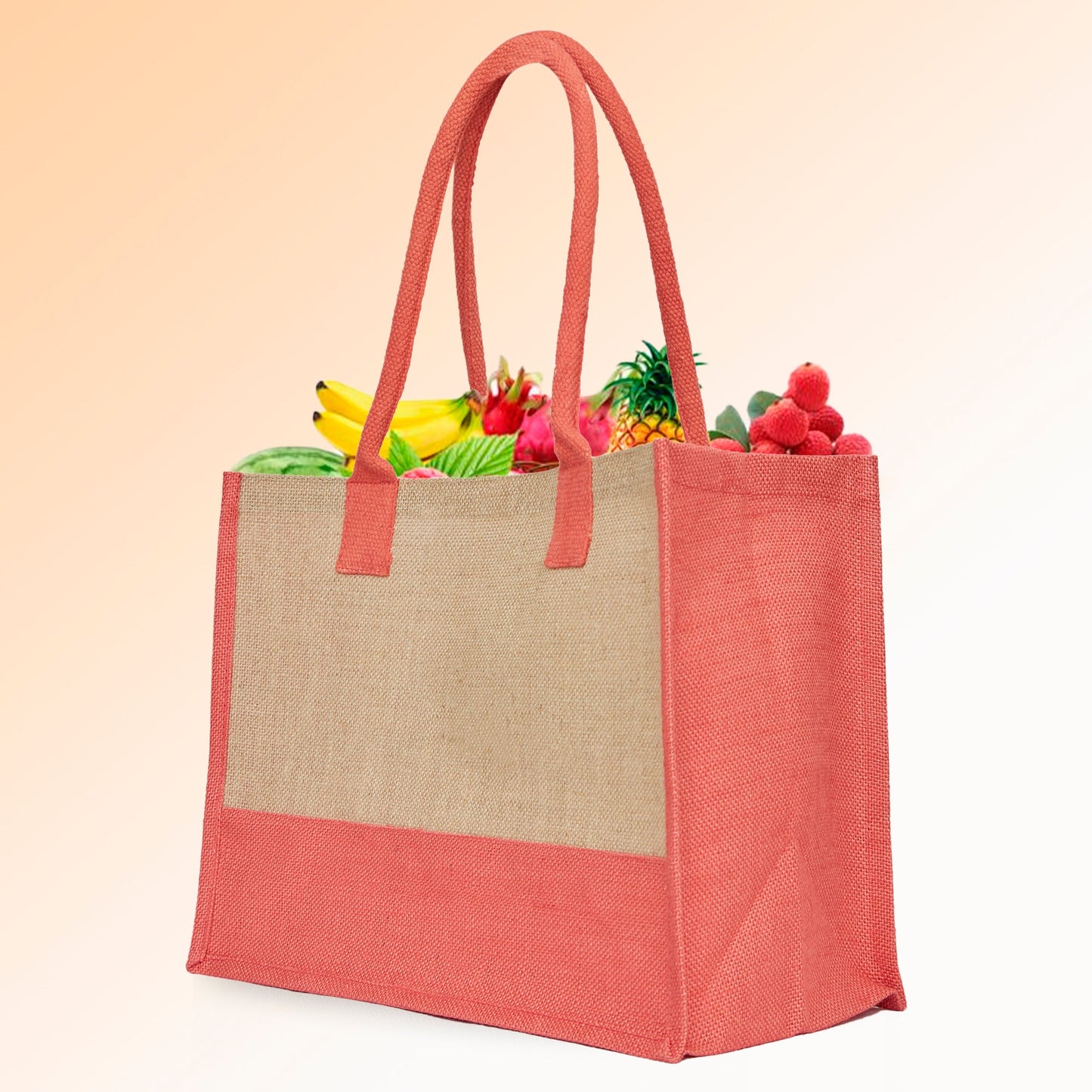 Jute Tote Bags for Wholesale – Red, Pink, Green & Orange – Burlap Bags for Shopping, Gifting & Everyday Use (Set of 4)