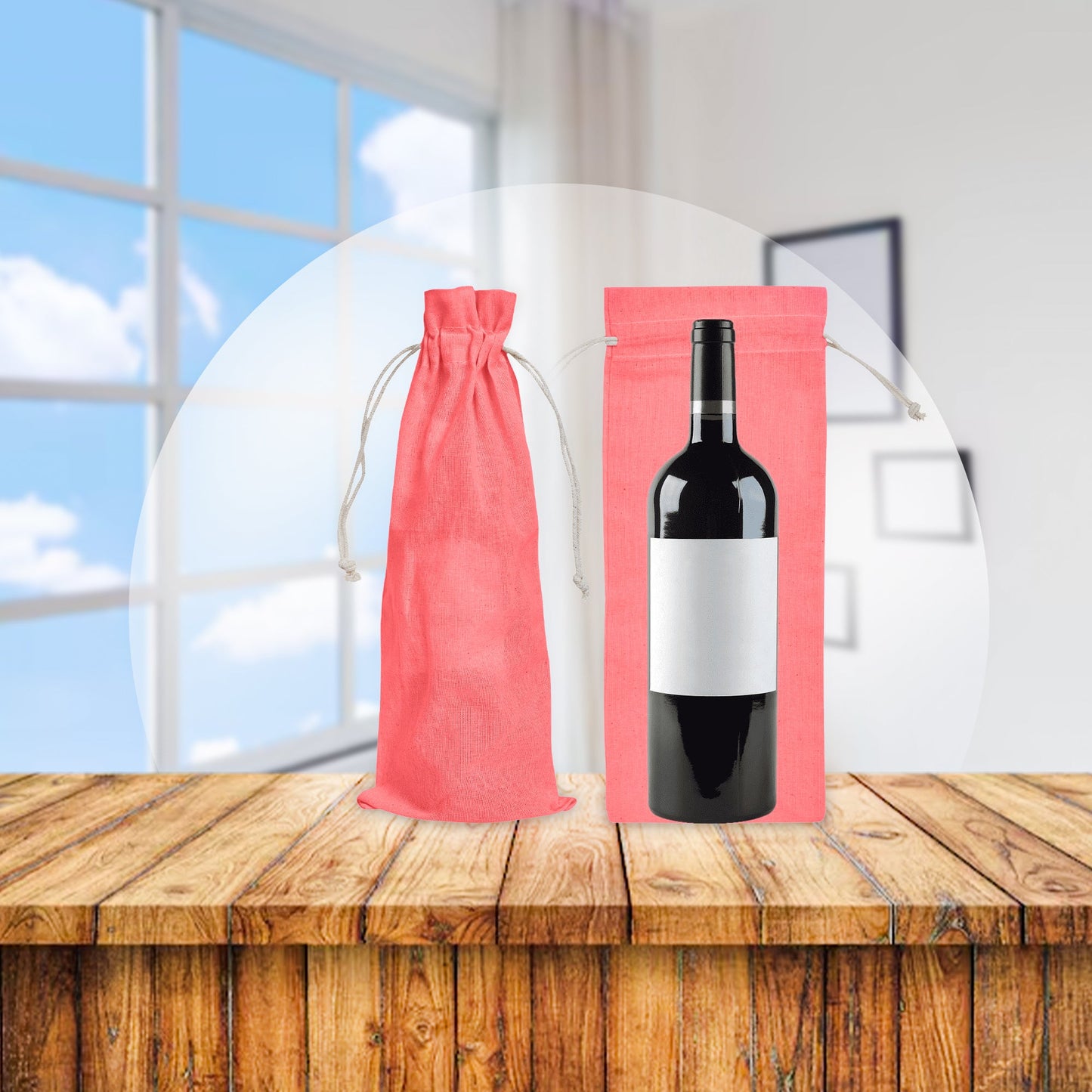 Wholesale Cotton Wine Bottle Gift Bags –Drawstring Pouches Gifting, Parties, Weddings, Christmas, New Year & Holidays (6 Pack)