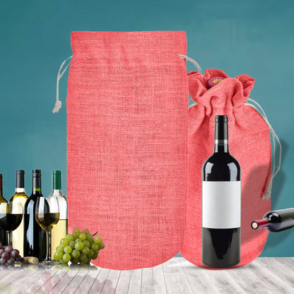 Wholesale Coloured Jute Wine Bottle Gift Pouches – Burlap Bags for Weddings & Celebrations (Set of 7)