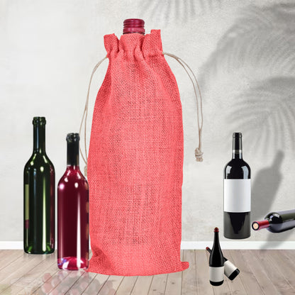 Wholesale Coloured Jute Wine Bottle Gift Pouches – Drawstring Burlap Bags for Gifting & Events (Set of 7)