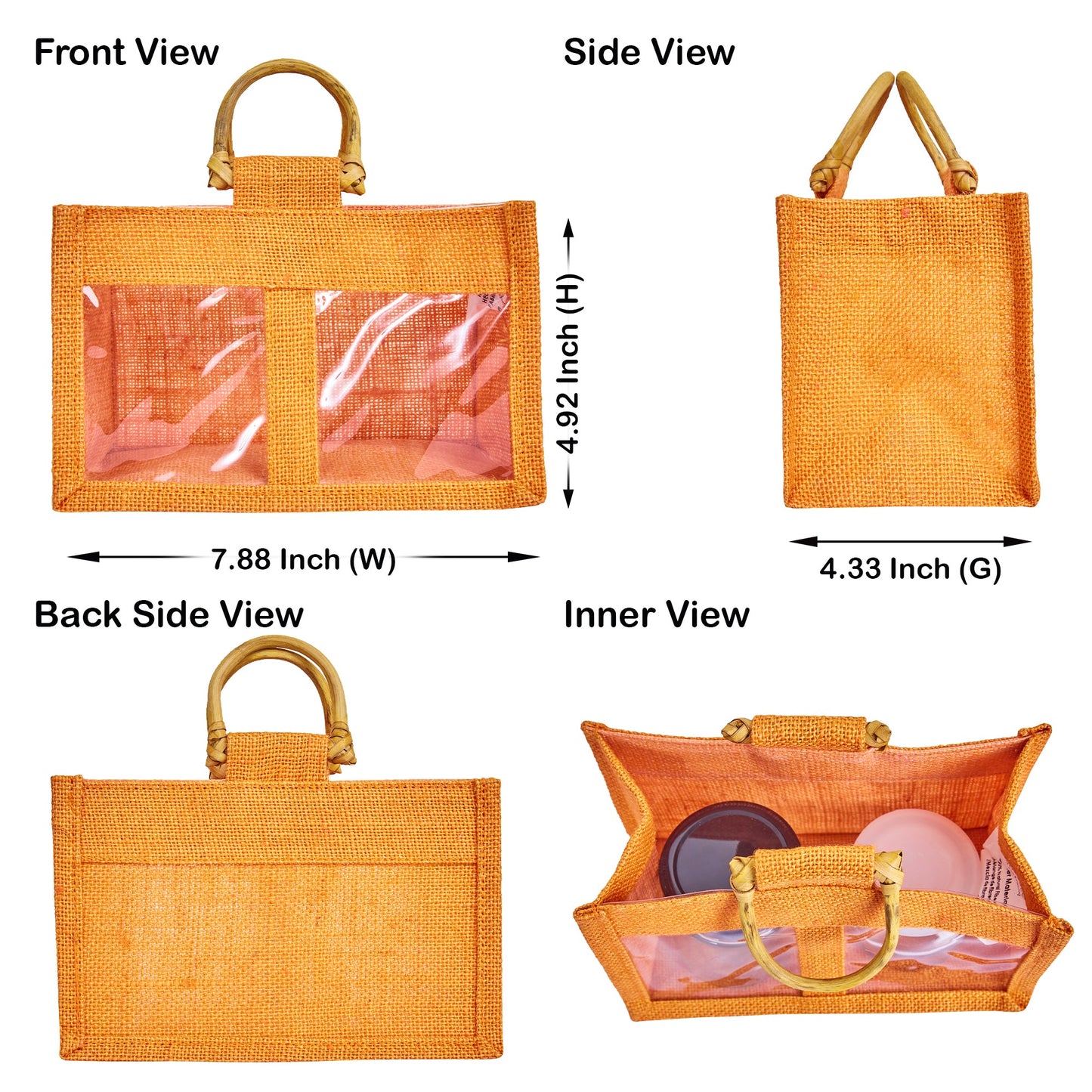 Wholesale Colourful Burlap Jute Gift Bags with Cane Handles (Packs of 7)