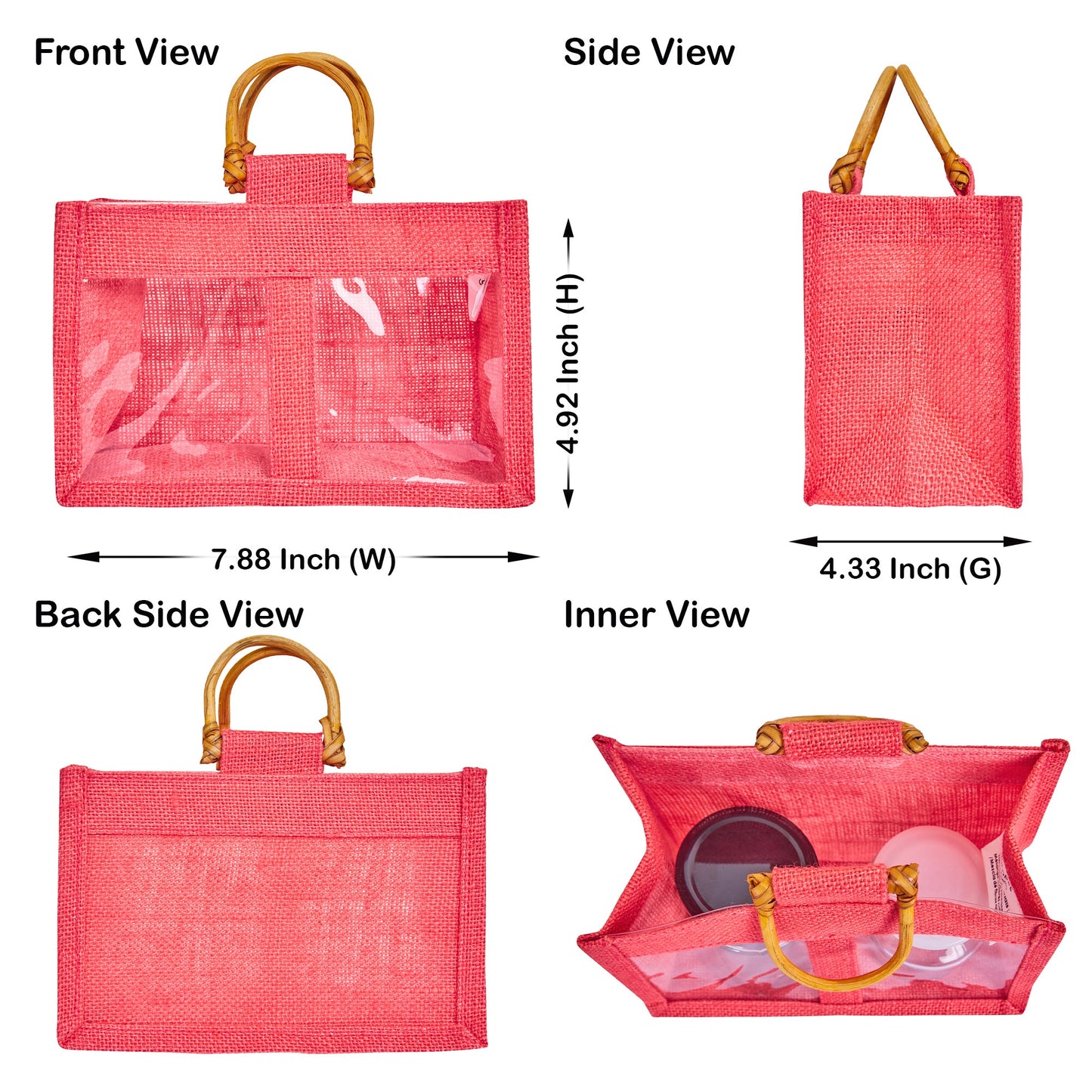 Wholesale Colourful Burlap Jute Gift Bags with Cane Handles (Packs of 7)