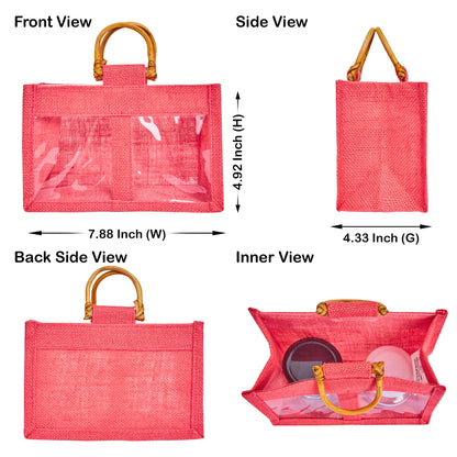 Wholesale Colourful Burlap Jute Gift Bags with Cane Handles (Packs of 7)