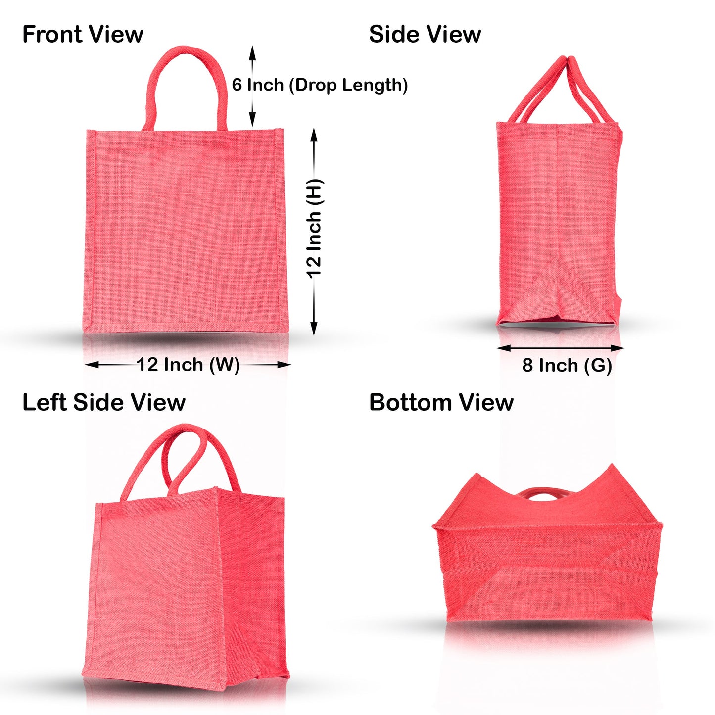 Wholesale Jute Promotional Shopping Bags – Red, Pink, Green & Orange for Gifts, Promotions & More (Packs of 4)