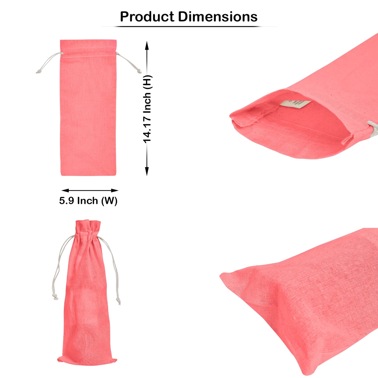 Wholesale Cotton Wine Bottle Gift Bags –Drawstring Pouches Gifting, Parties, Weddings, Christmas, New Year & Holidays (6 Pack)