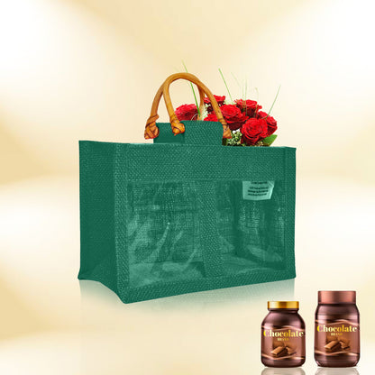 Wholesale Colourful Burlap Jute Gift Bags with Cane Handles (Packs of 7)