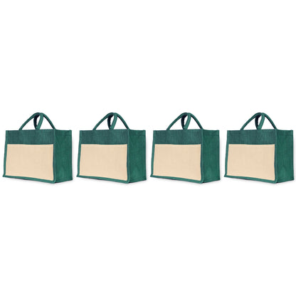 Jute Shopping Bags in Red, Green, Orange & Pink – Wholesale Burlap Totes for Weddings, Holidays & Daily Use (Set of 4)