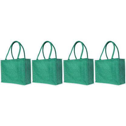 Jute Tote Bags for Wholesale – Shopping, Gifting, Weddings, Travel & Promotional Use – Deep Red, Pink, Green & Orange (Set of 4)