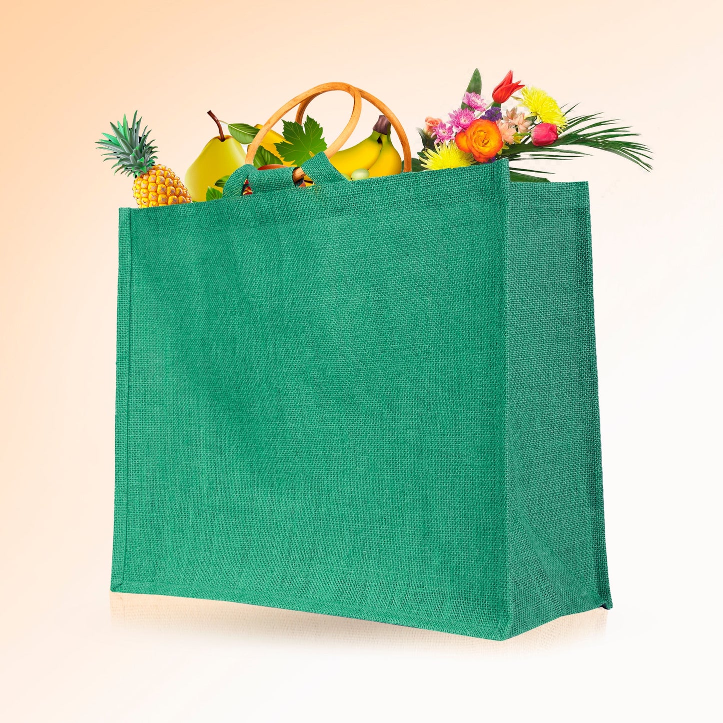 Jute Tote Bags for Wholesale – Reusable Burlap Bags with Cane Handles for Shopping & Beach (Set of 4)