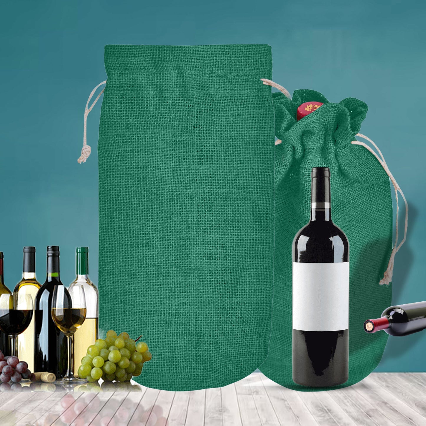 Wholesale Coloured Jute Wine Bottle Gift Pouches – Burlap Bags for Weddings & Celebrations (Set of 7)