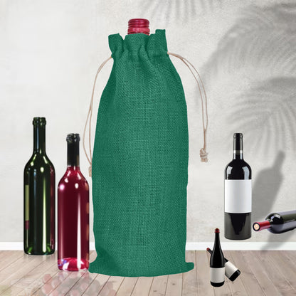 Wholesale Coloured Jute Wine Bottle Gift Pouches – Drawstring Burlap Bags for Gifting & Events (Set of 7)