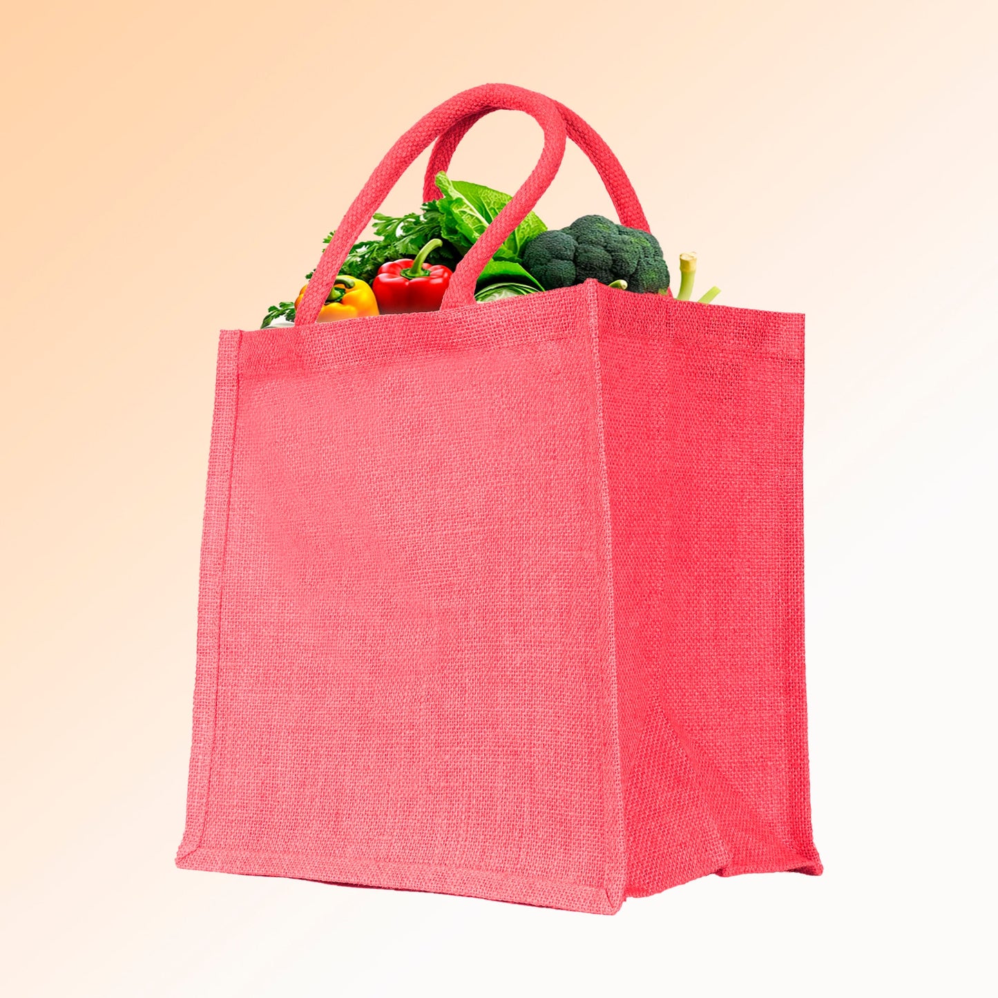 Wholesale Jute Promotional Shopping Bags – Red, Pink, Green & Orange for Gifts, Promotions & More (Packs of 4)