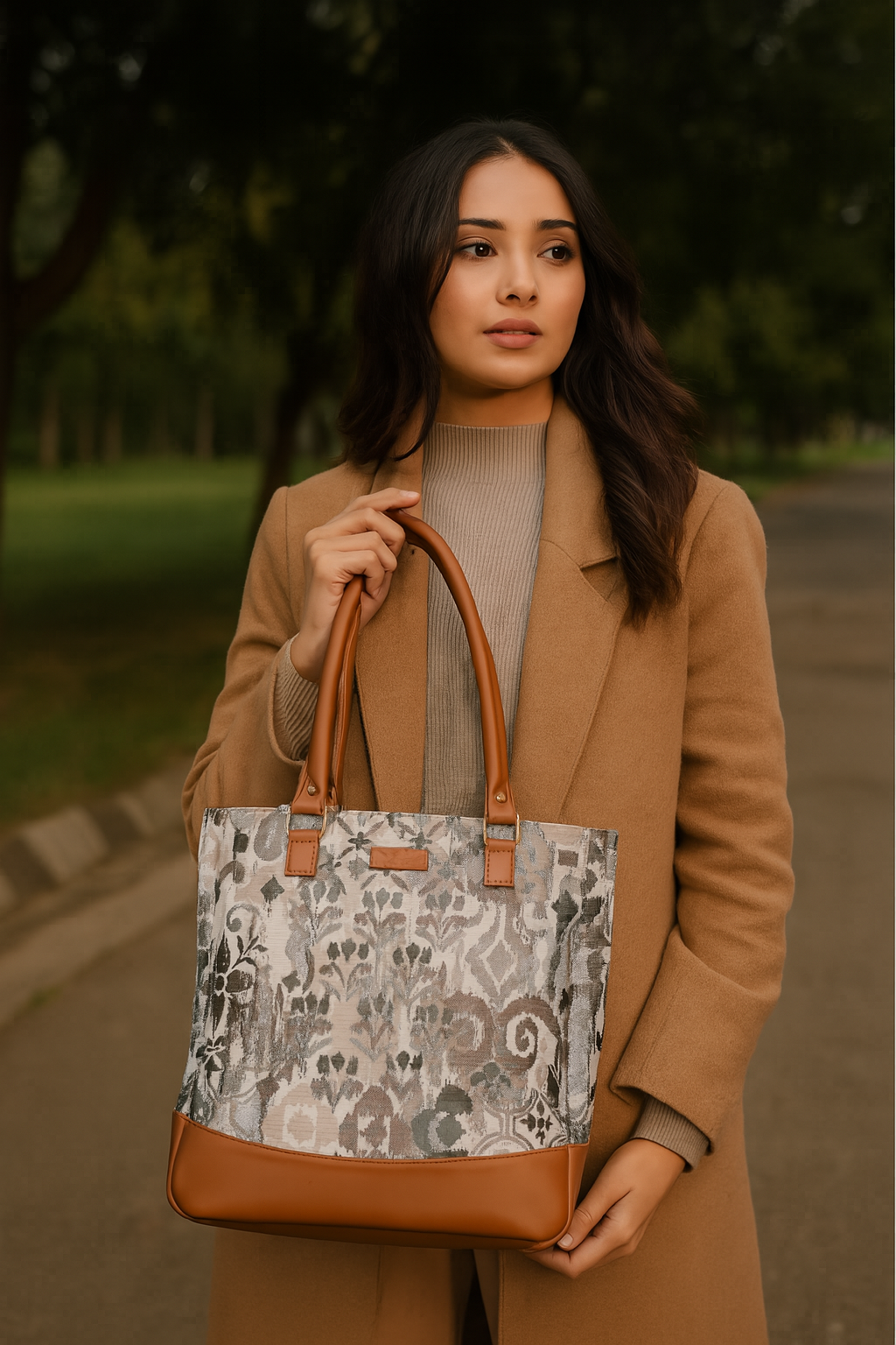 Wholesale Women Abstract Tapestry Tote Bag | Shoulder Purse with vegan leather Trim & Top Handle for Work, Travel & Daily Use