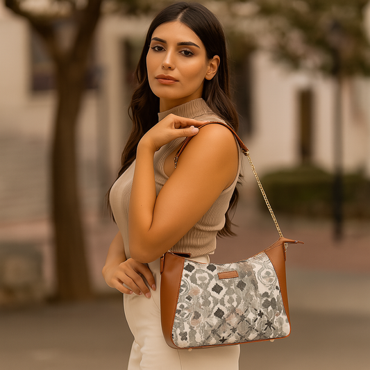 Women’s Abstract Tapestry Hobo Shoulder Bag – Vegan Leather Sling & Satchel Purse with Chain Strap & Top Handle for Work & Travel