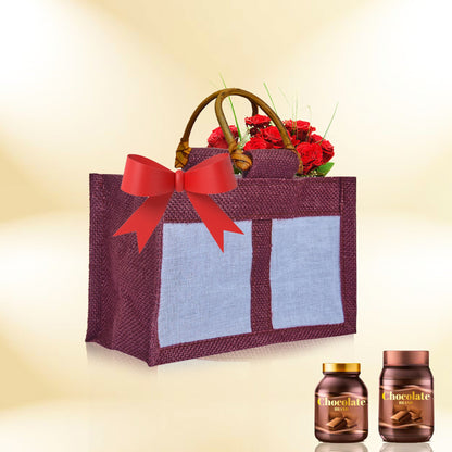 Wholesale Eco-Friendly Coloured Burlap Jute Gift Bags with Organza  (Packs of 7)