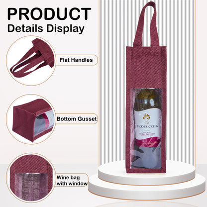 Reusable Jute Wine Gift Bags – Coloured Bottle Bags for Celebrations & Events, Wholesale (Pack of 6)