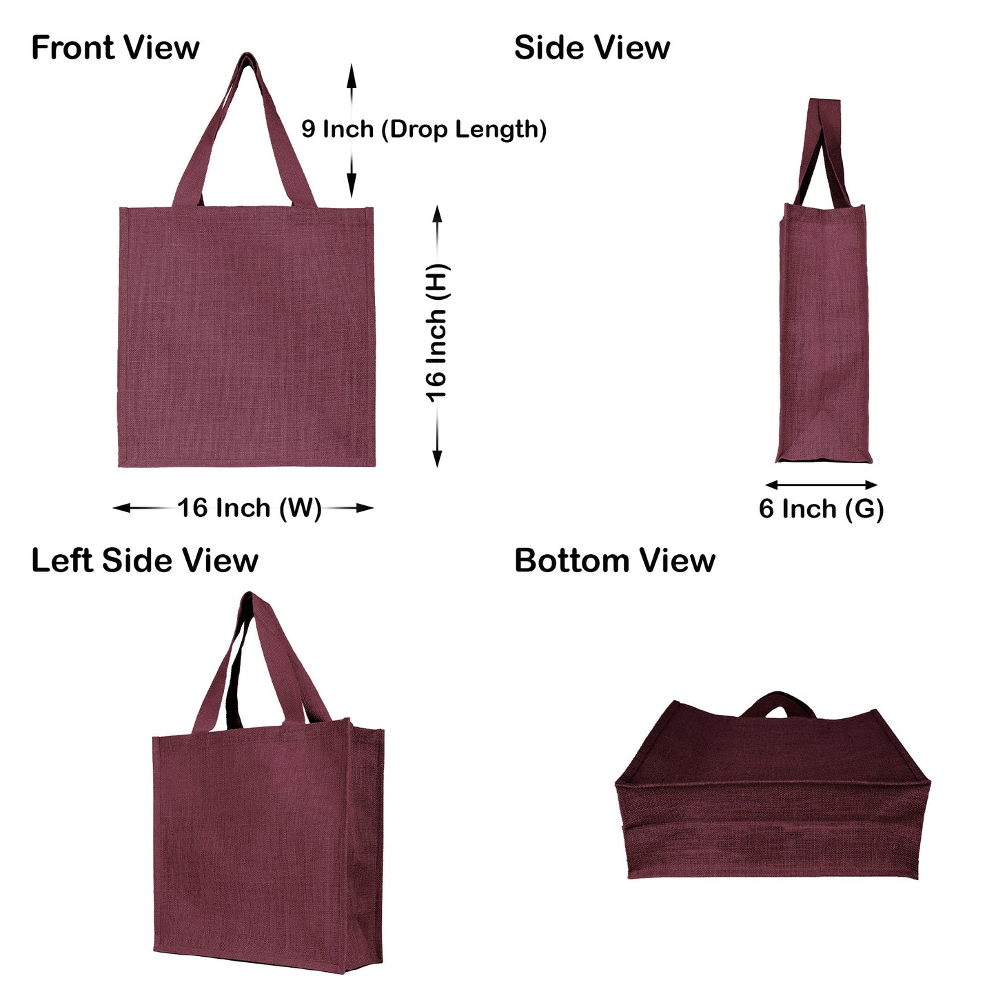 Reusable Natural Jute Bags for Wholesale – Shopping, Gifting, Wedding & Daily Use – Deep Red, Pink, Green & Orange (Set of 4)