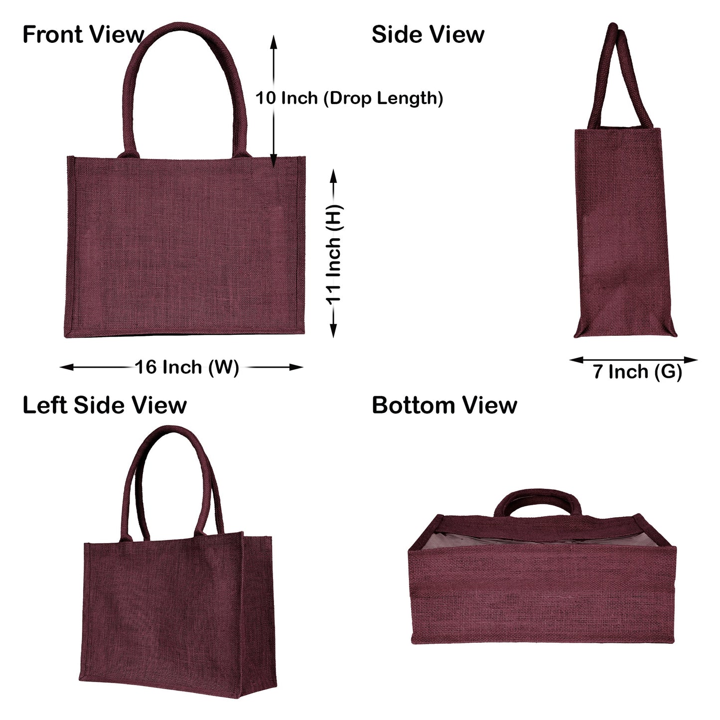 Jute Wholesale Tote Bags – Ideal for Christmas Gifts, Weddings & Shopping – Deep Red, Pink, Green & Orange (Set of 4)
