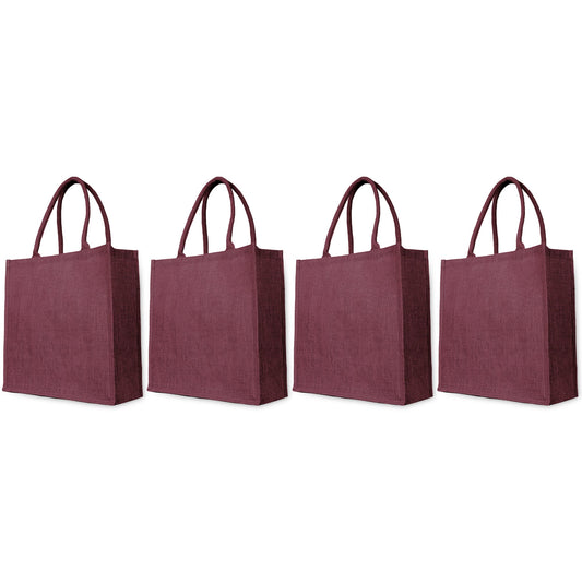 Jute Shopping Tote Bags for Wholesale – Thanksgiving, Christmas, Weddings & Travel – Red, Pink, Green & Orange (Set of 4)