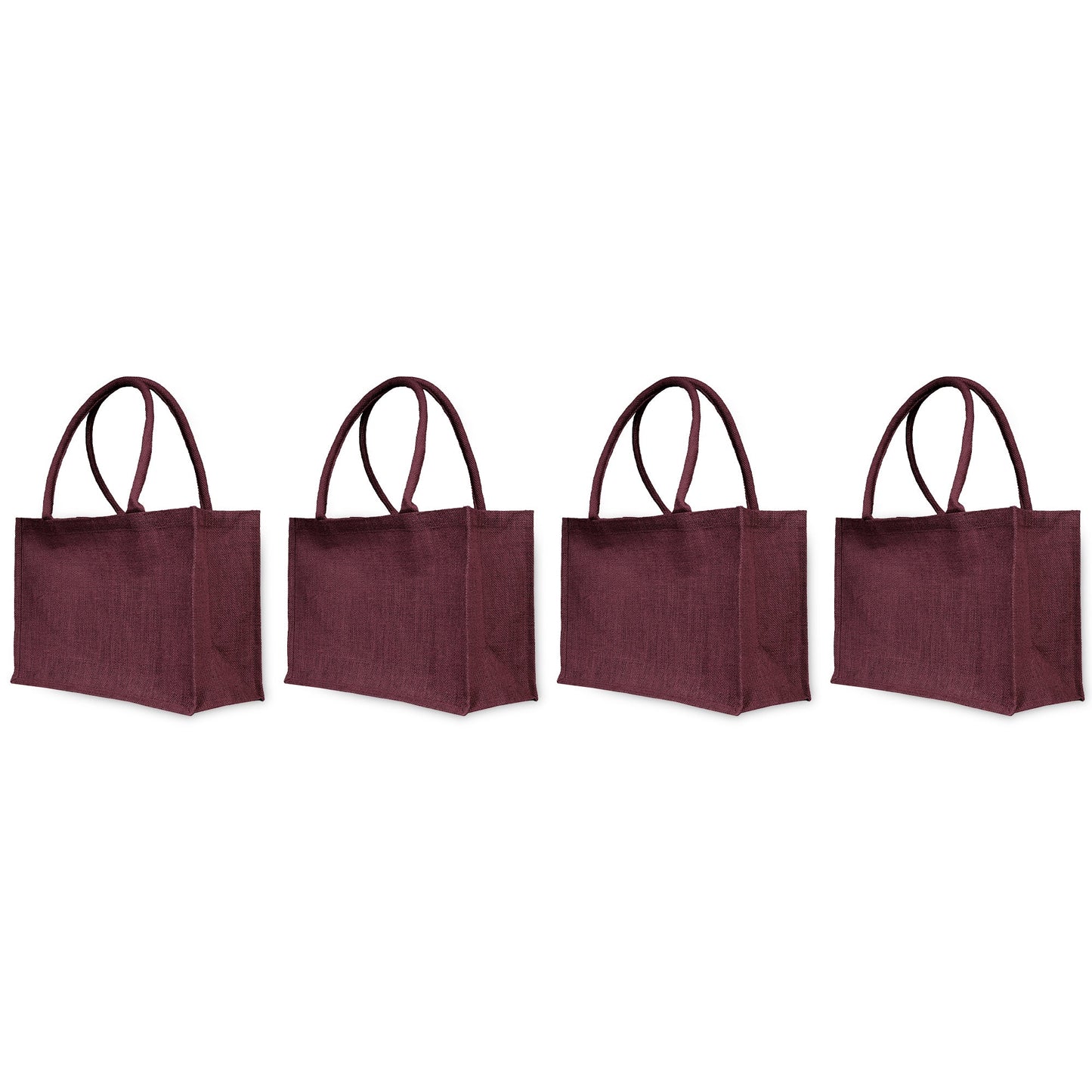 Jute Wholesale Tote Bags – Ideal for Christmas Gifts, Weddings & Shopping – Deep Red, Pink, Green & Orange (Set of 4)