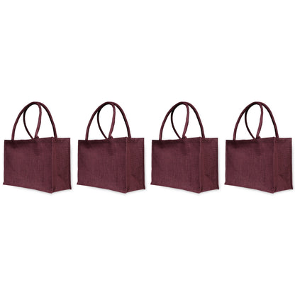 Jute Wholesale Tote Bags – Ideal for Christmas Gifts, Weddings & Shopping – Deep Red, Pink, Green & Orange (Set of 4)